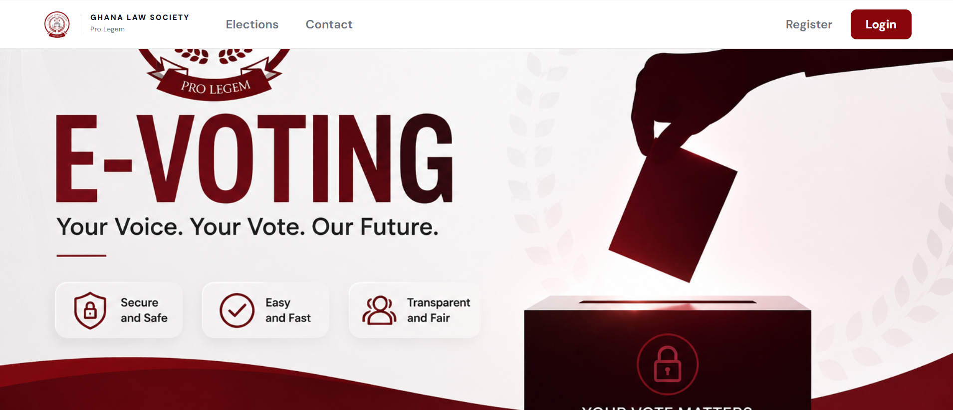 Ghana Law Society e-voting platform home page.